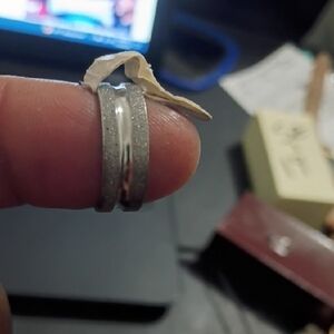 Silver and Gray Band Ring Stainless Steel 19mm